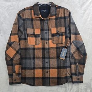ROARK NORDMAN Flannel Pecan Plaid Wool Blend Classic Fit Mens Shacket Medium‎